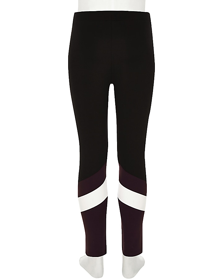 Girls black ponte colour contrast leggings
