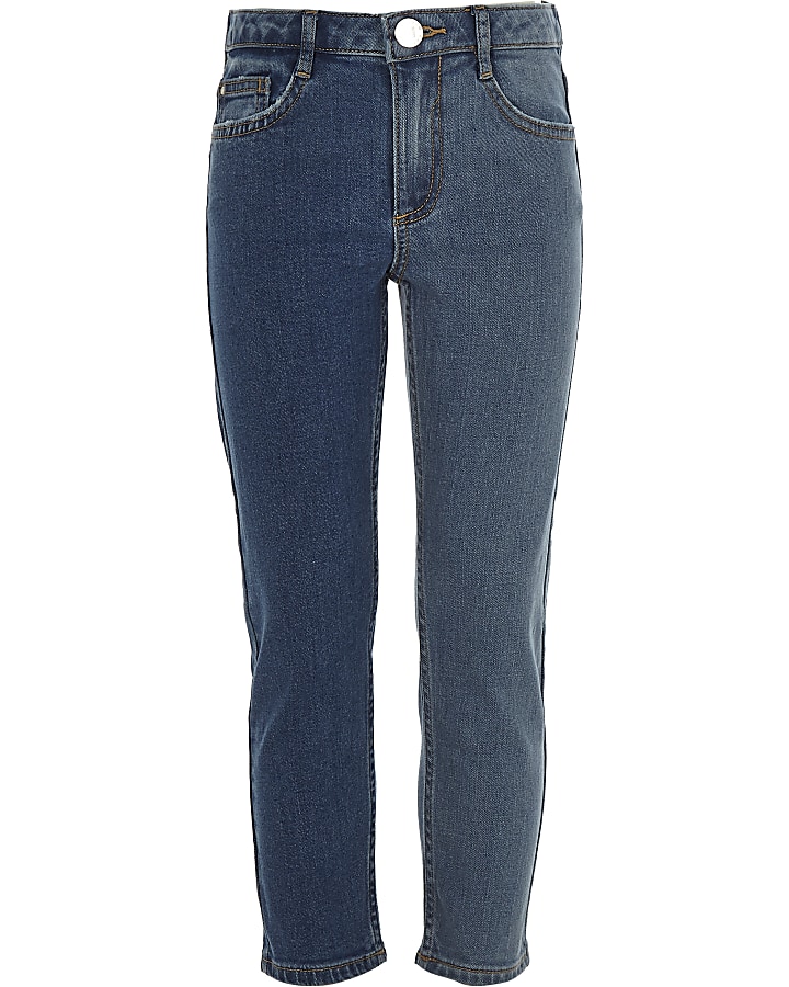 Girls blue two tone straight leg jeans