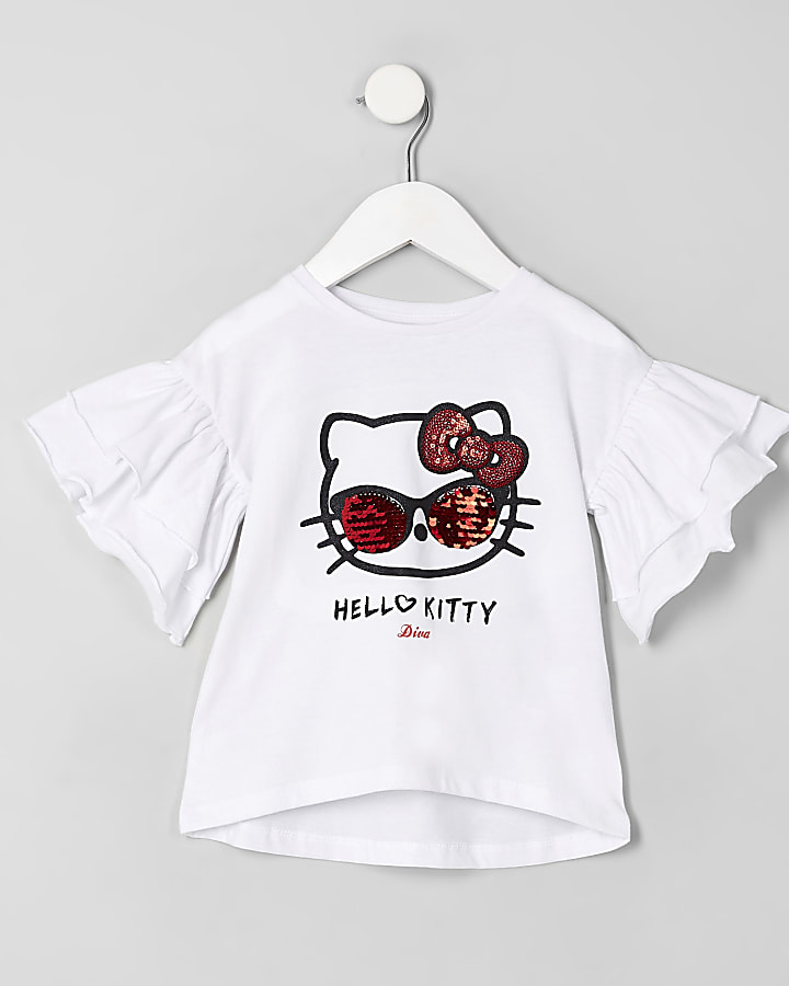 Mini girls white Hello Ktty sequin T-shirt