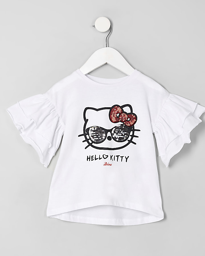 Mini girls white Hello Ktty sequin T-shirt