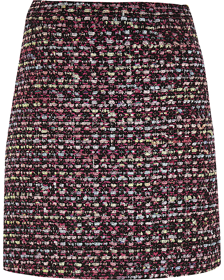 Girls pink and black boucle skirt