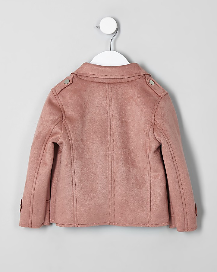 Mini girls pink faux suede trench jacket