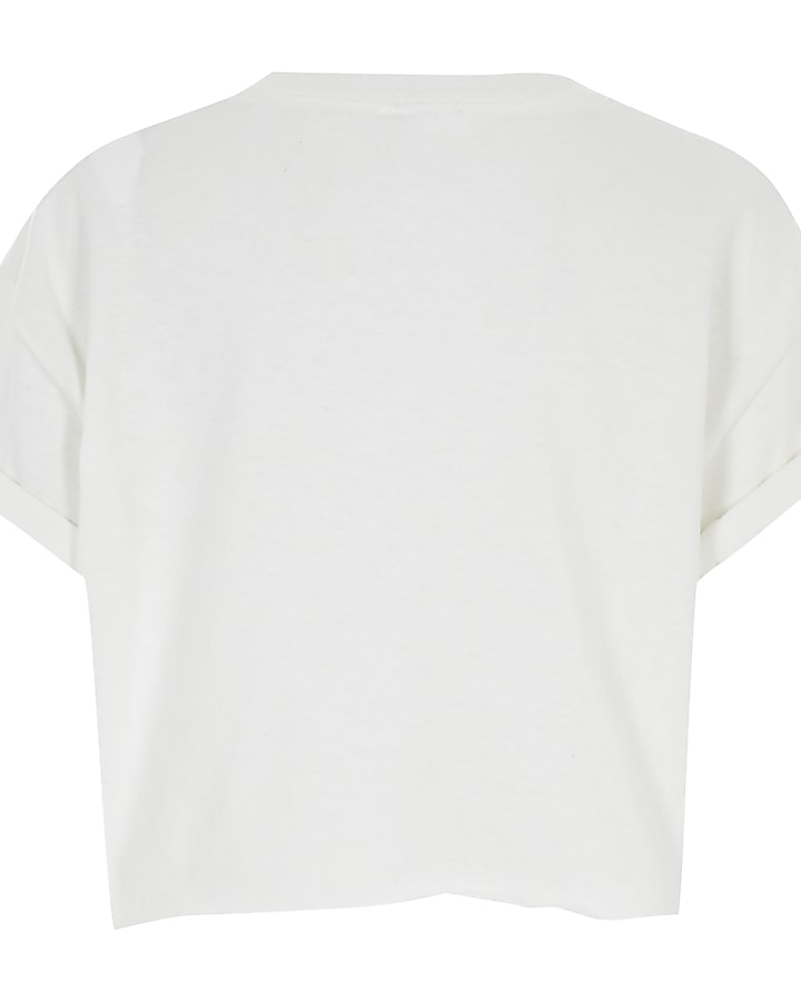 Girls white 'La Couture' cropped T-shirt