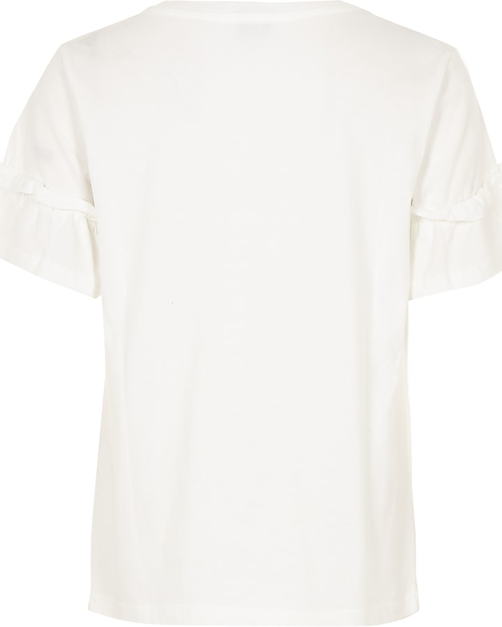 Girls white ‘Amour’ frill sleeve T-shirt