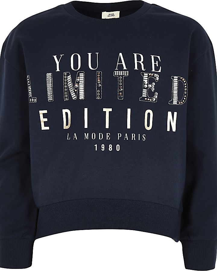Girls navy ‘limited edition’ sweatshirt