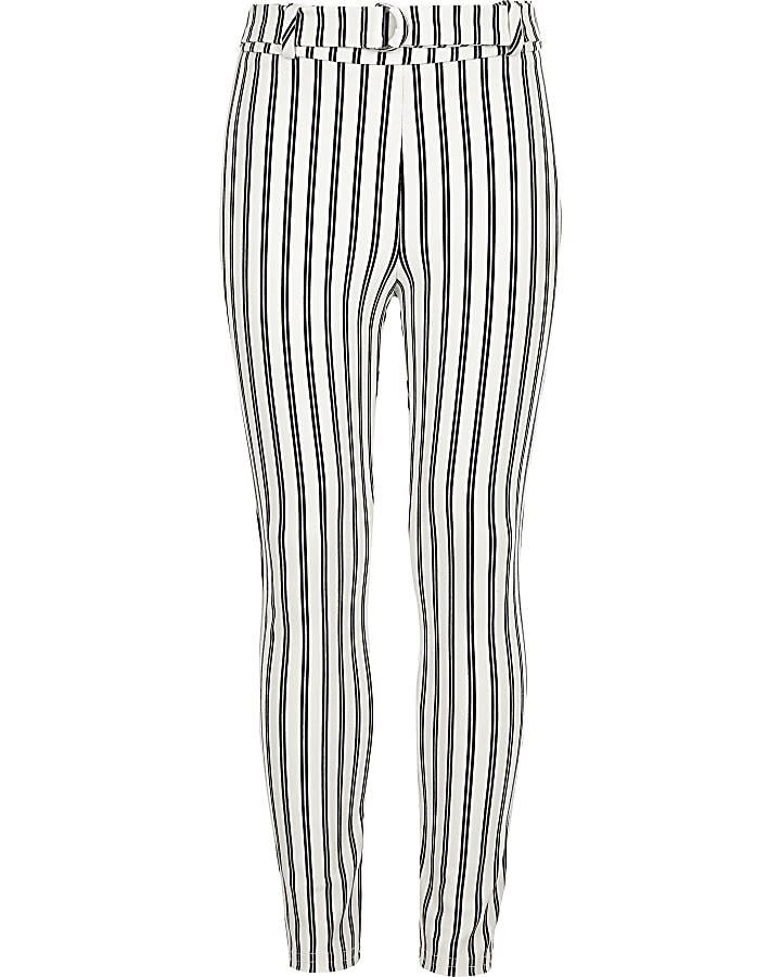 Girls stripe tie waist leggings