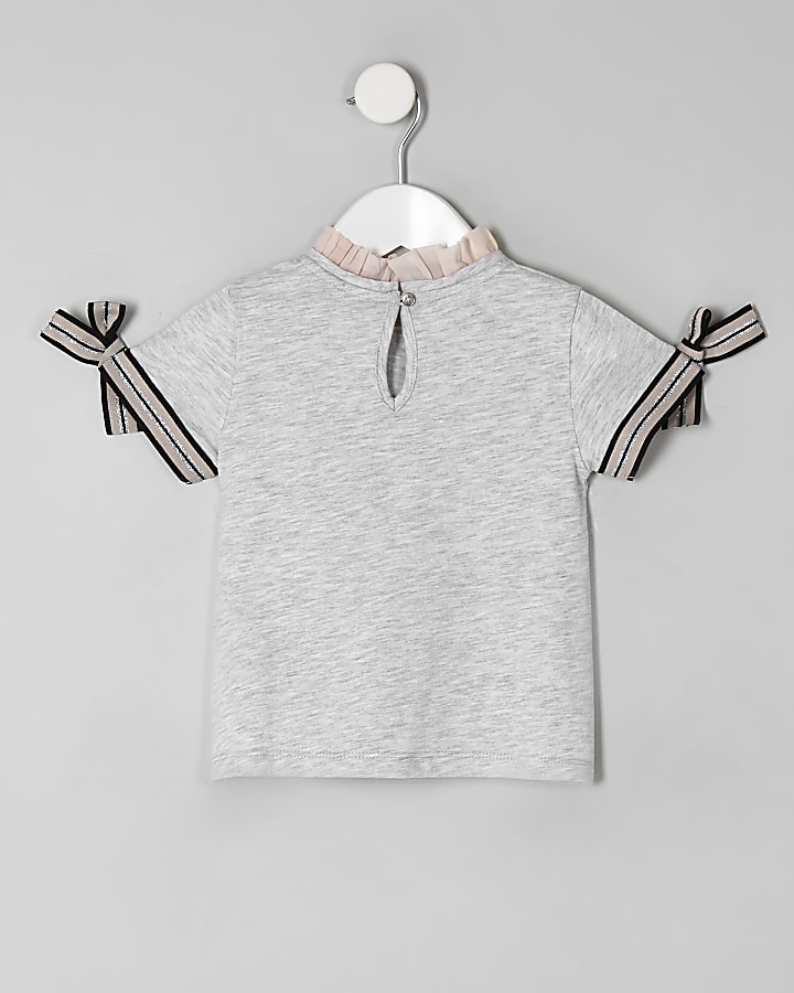 Mini girls grey ‘Be amazing’ frill T-shirt
