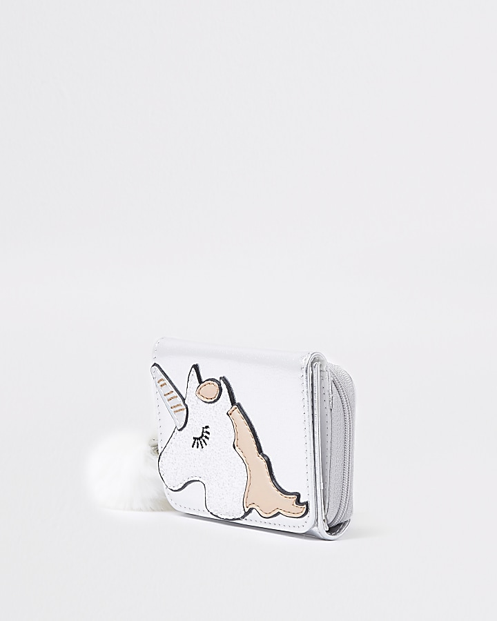Girls metallic silver unicorn print purse