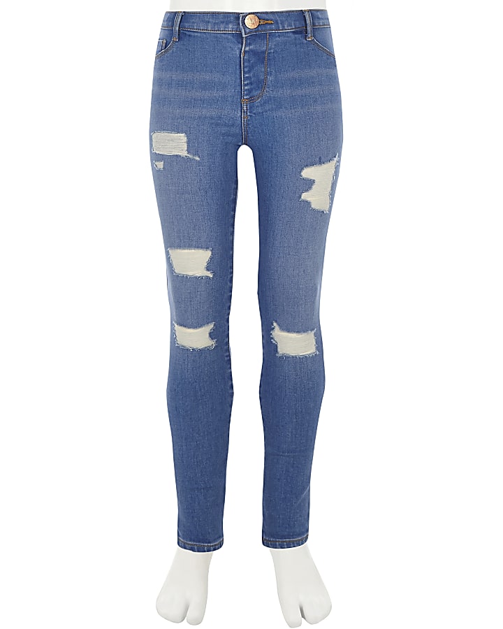 Girls blue Molly ripped mid rise jeggings