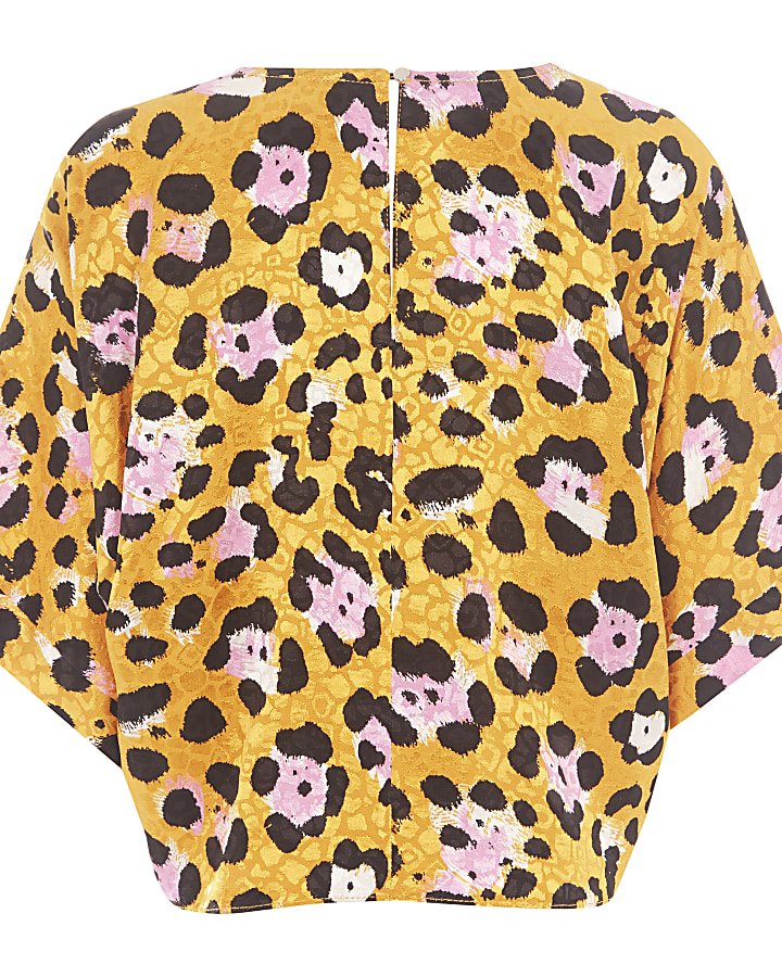 Girls yellow leopard print tie front top