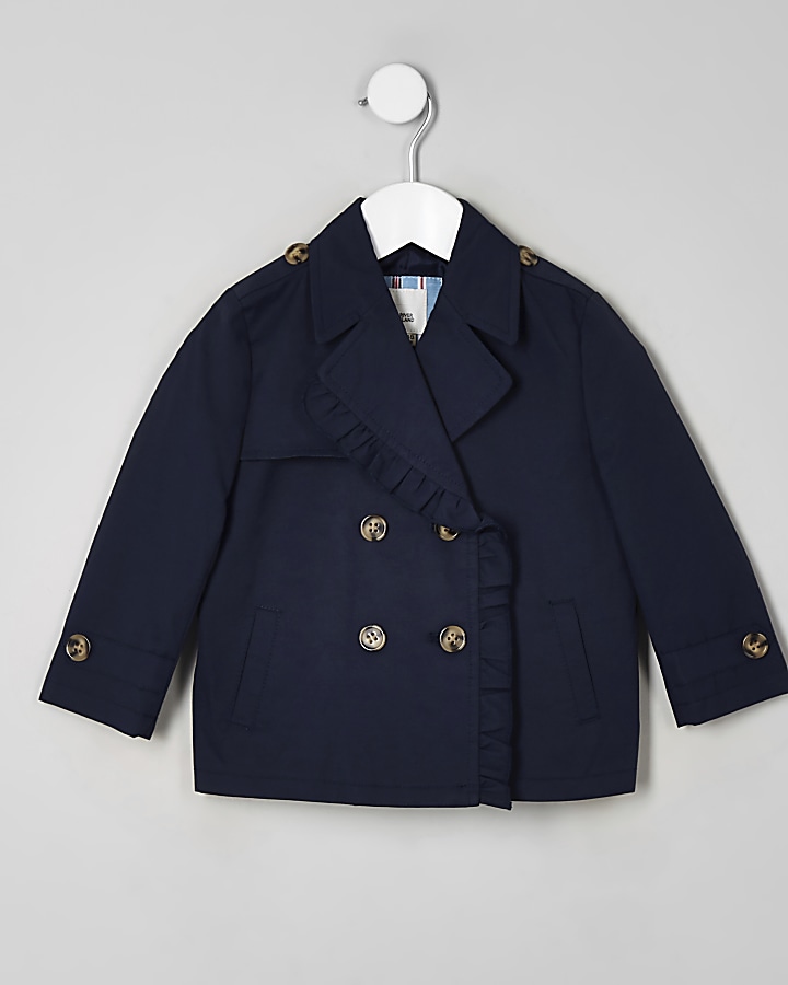 Mini girls navy crop trench coat