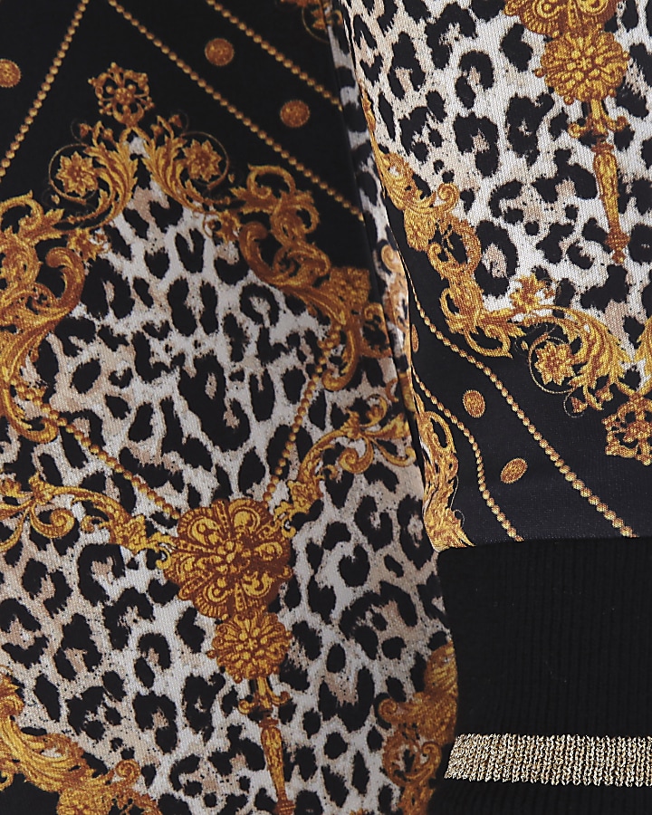 Girls black leopard baroque sweater dress