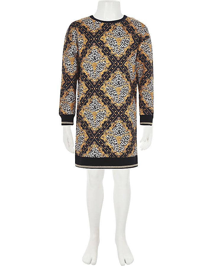 Girls black leopard baroque sweater dress