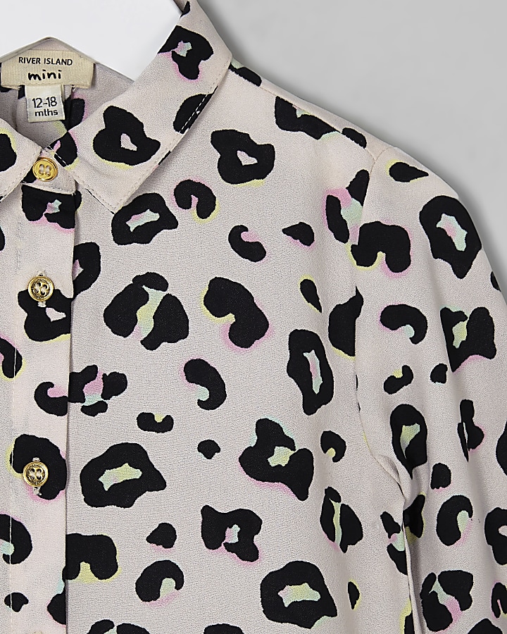 Mini girls lilac leopard print shirt
