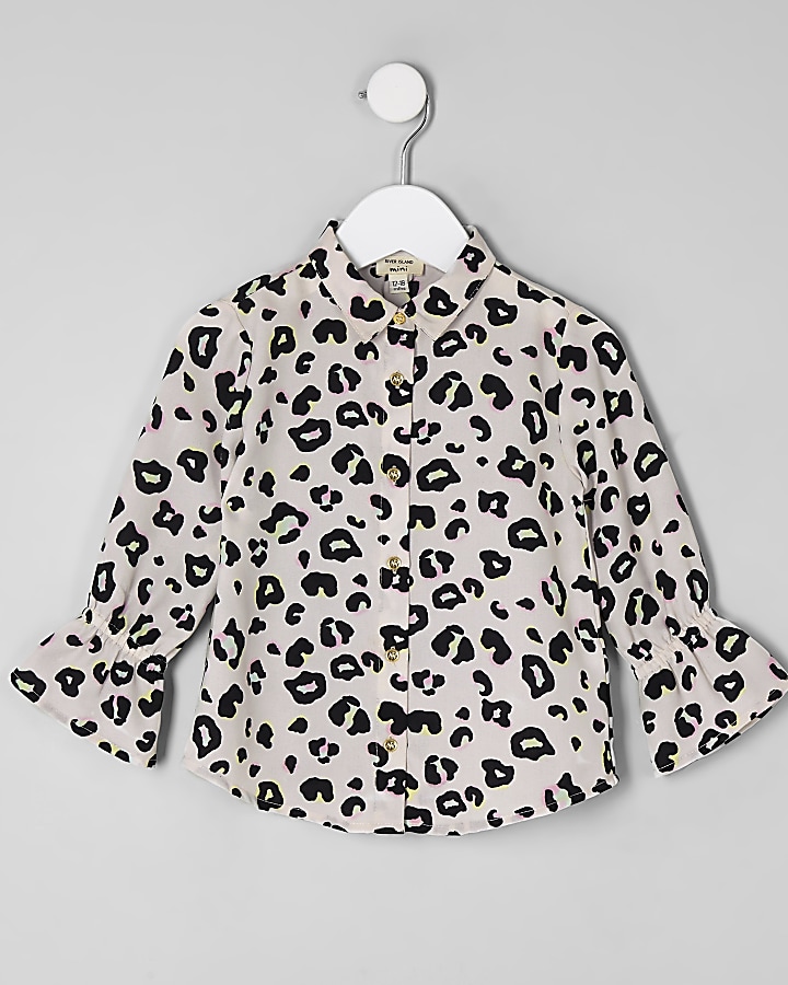Mini girls lilac leopard print shirt