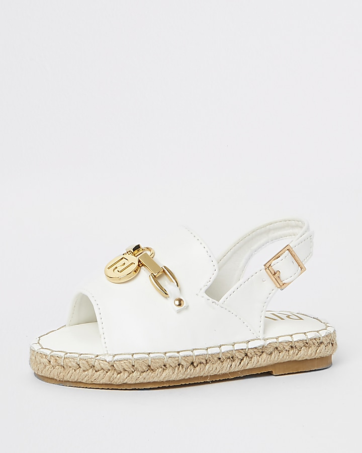 Mini girls white espadrille trim sandals