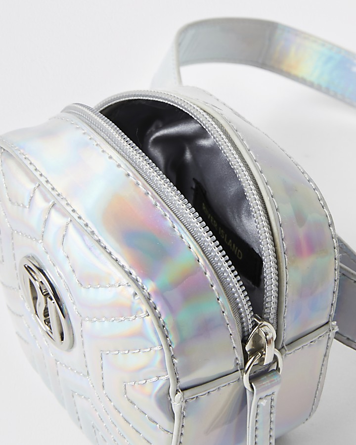 Girls silver holographic RI quilted bum bag