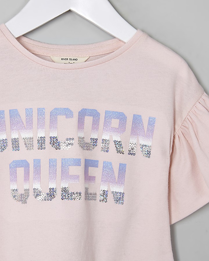 Mini girls pink ‘Unicorn queen’ T-shirt