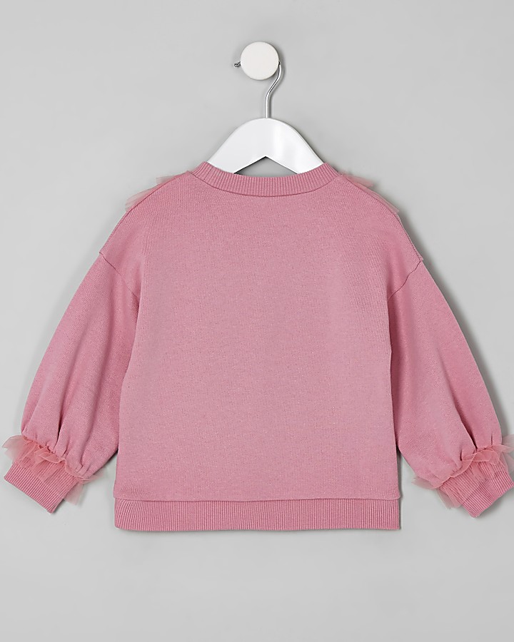 Mini girls pink mesh frill sweatshirt