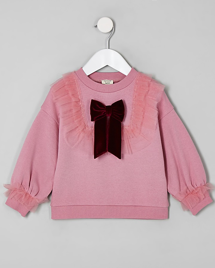 Mini girls pink mesh frill sweatshirt