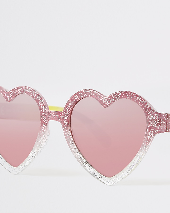 Mini girls pink glitter heart sunglasses