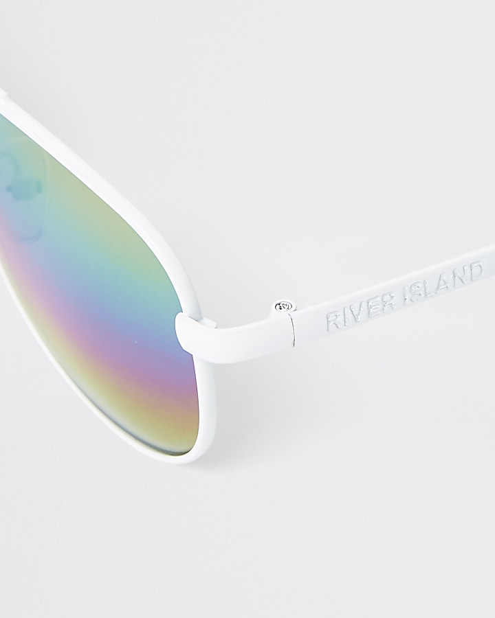 Girls white aviator rainbow lens sunglasses