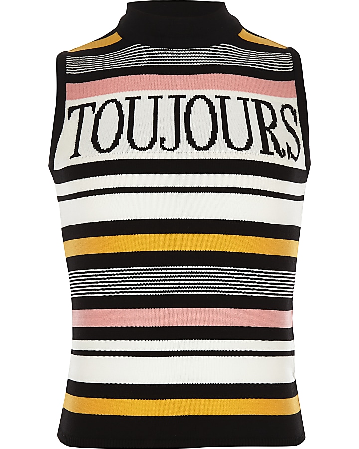 Girls black 'Toujours' stripe tank top