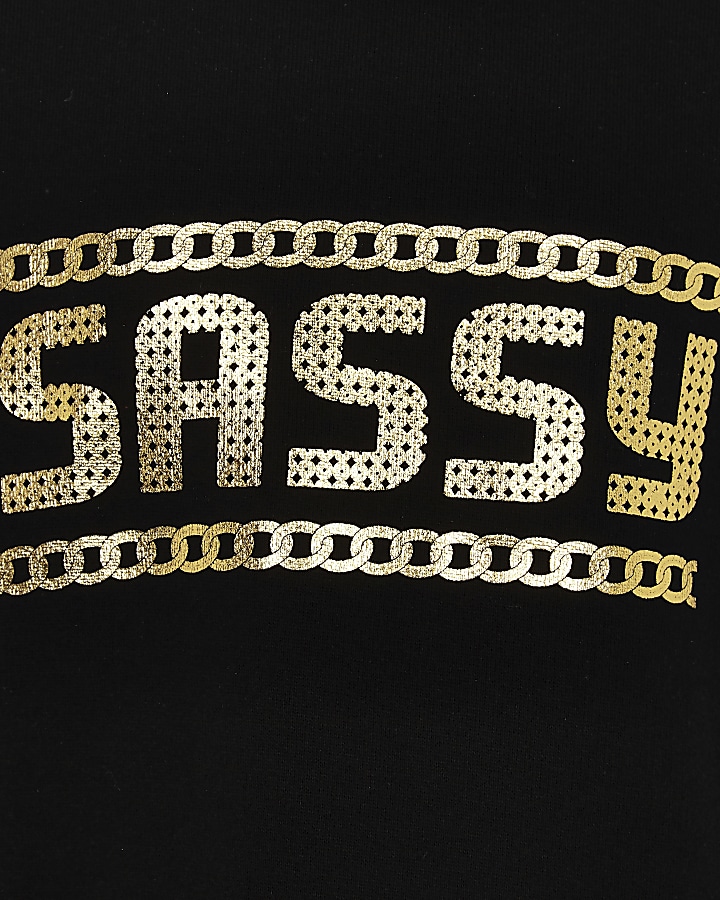Girls black ‘Sassy’ cropped sweatshirt