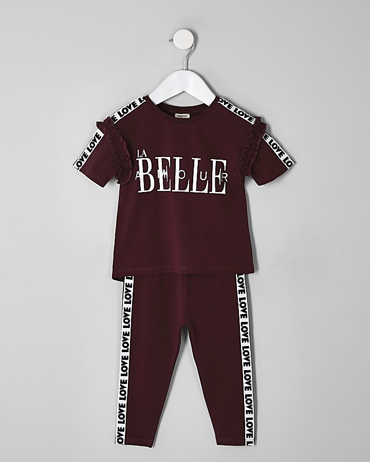 Mini girls purple tape ‘Belle’ T-shirt outfit
