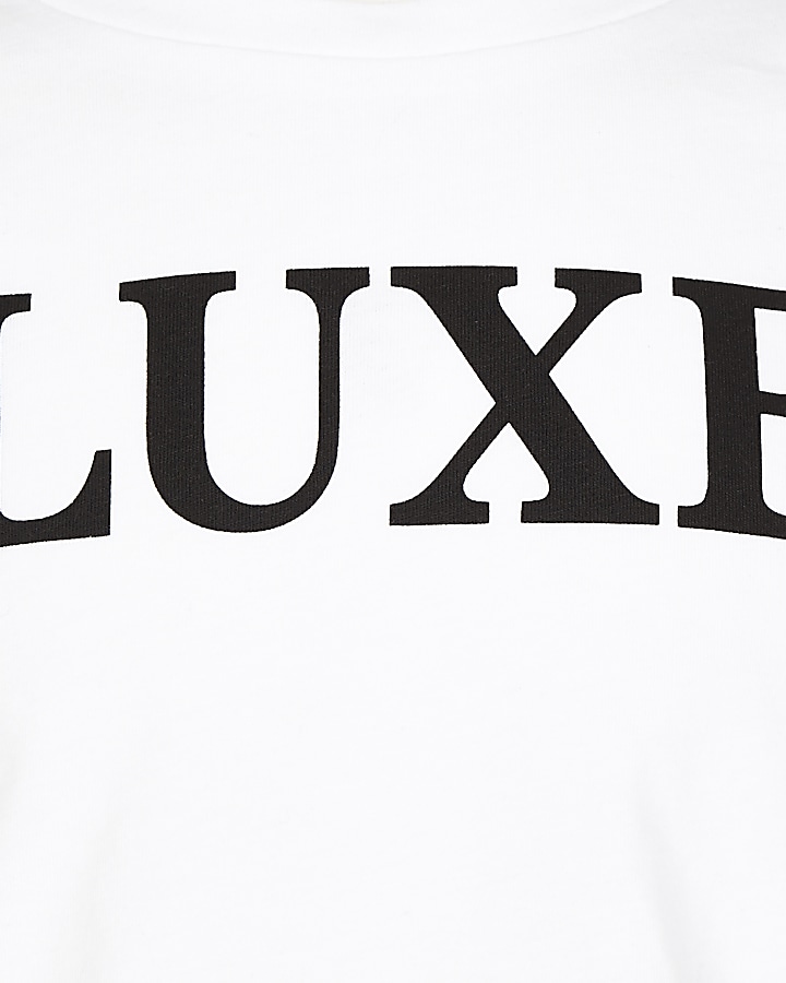 Girls white ‘Luxe’ crop T-shirt