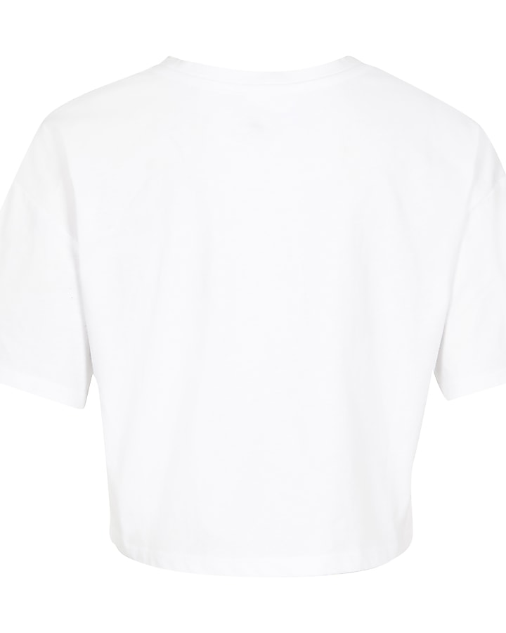 Girls white ‘Luxe’ crop T-shirt