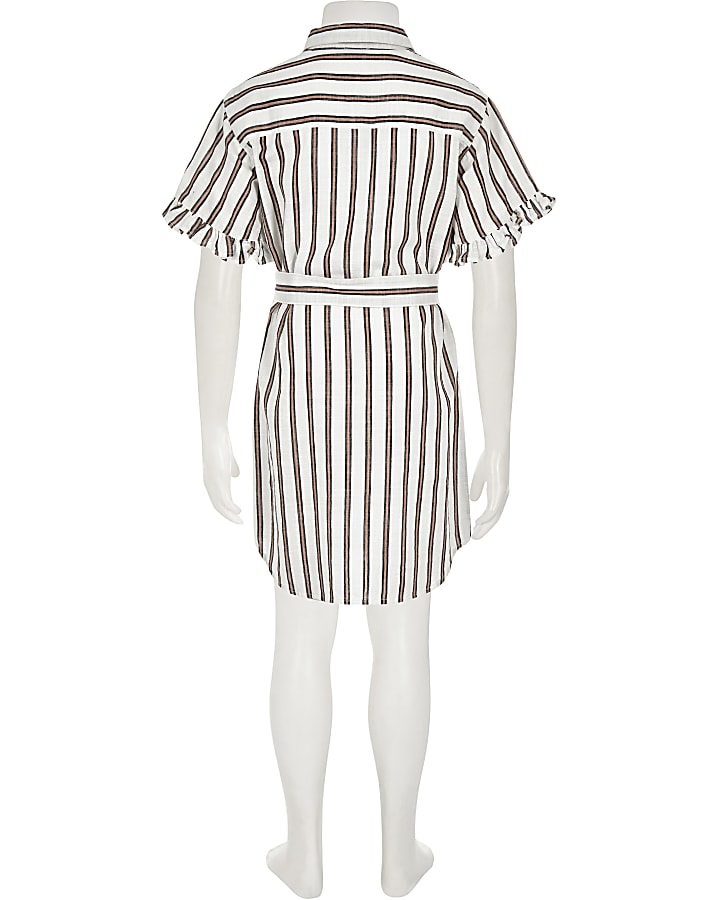 Girls coral stripe shirt dress
