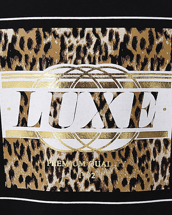 Girls black ‘Luxe’ leopard T-shirt dress