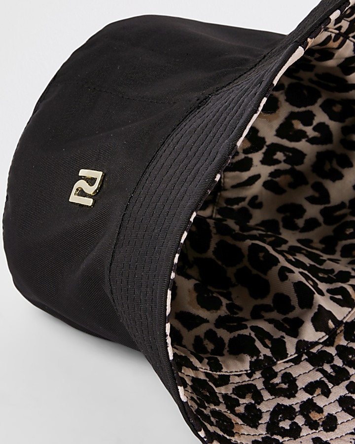 Girls brown leopard reversible bucket hat