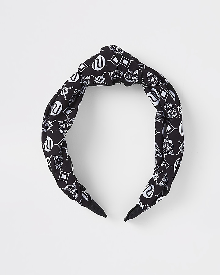 Girl black RI monogram scarf knot head band