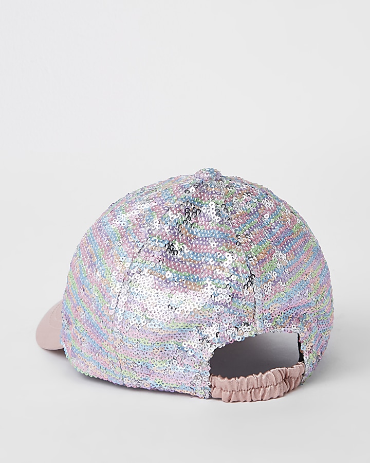Mini girls pink sequin cap