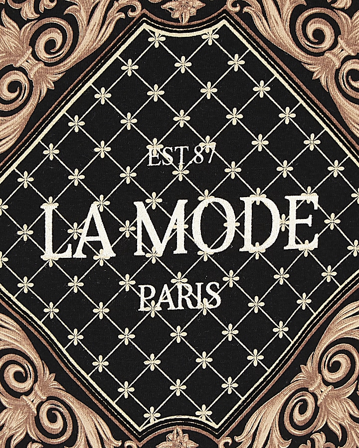 Girls black ‘La mode’ leopard print T-shirt