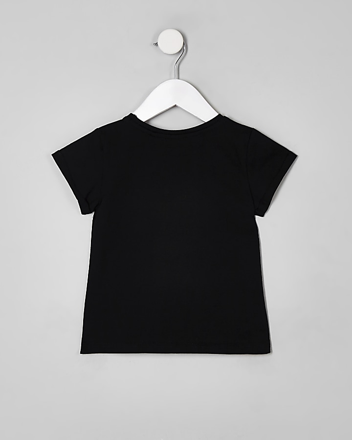 Mini girls black ‘Unique’ snake print T-shirt