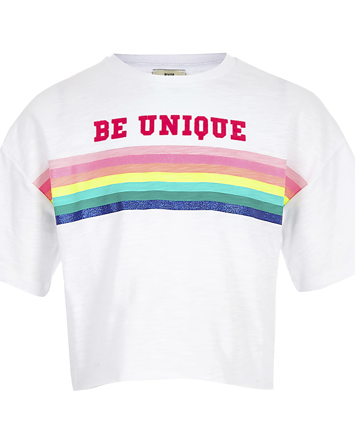 Girls white ‘be unique’ print T-shirt