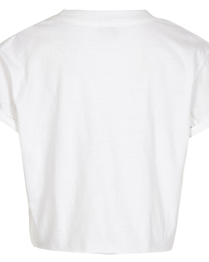 Girls white leopard print T-shirt