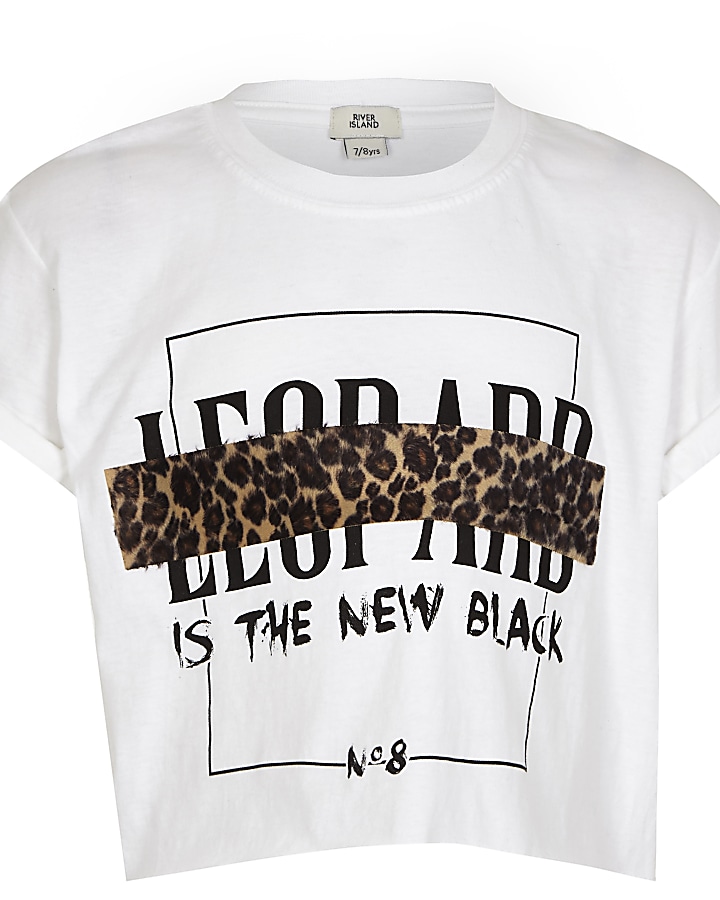 Girls white leopard print T-shirt