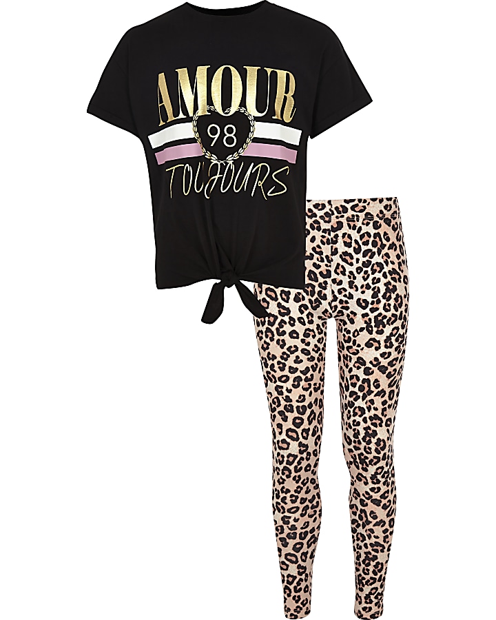 Girls ‘amour’ knot front T-shirt outfit