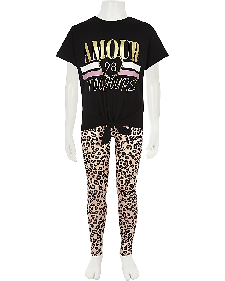 Girls ‘amour’ knot front T-shirt outfit