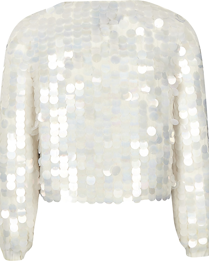 Girls cream sequin embellished jacket