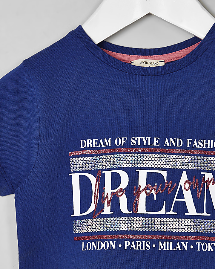 Mini girls blue ‘Dream’ sequin T-shirt