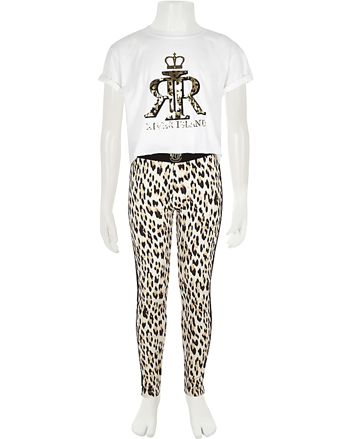 Girls white leopard print T-shirt outfit