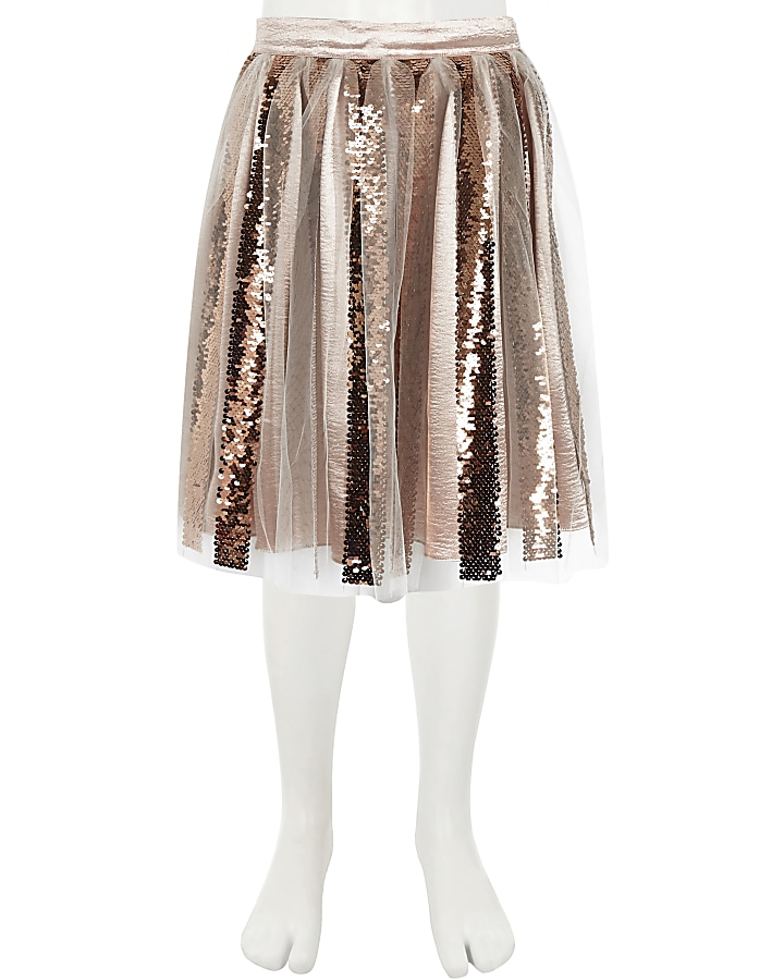 Girls gold sequin midi skirt