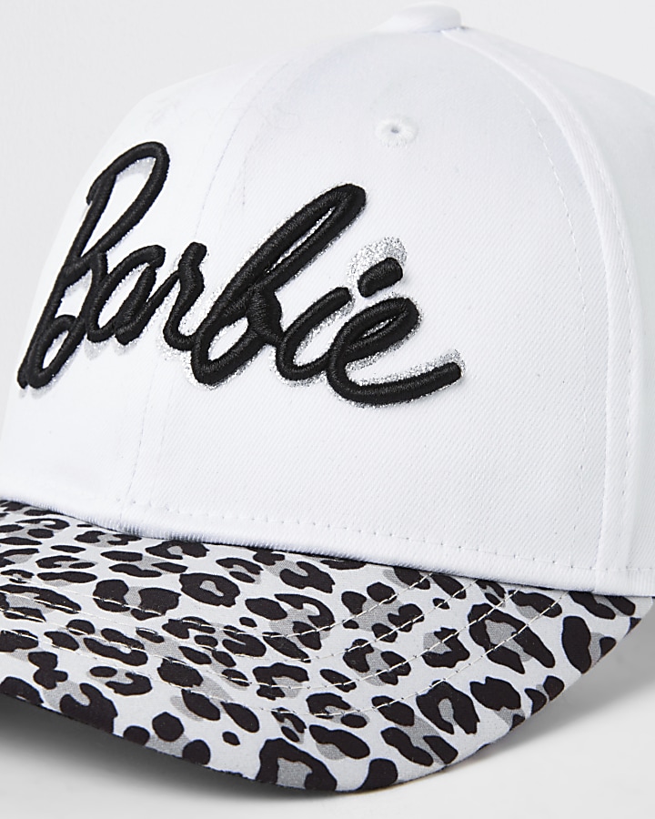 Girls white Barbie leopard print cap
