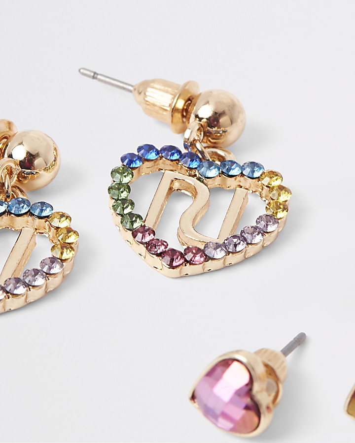 Girls rainbow heart earrings multipack