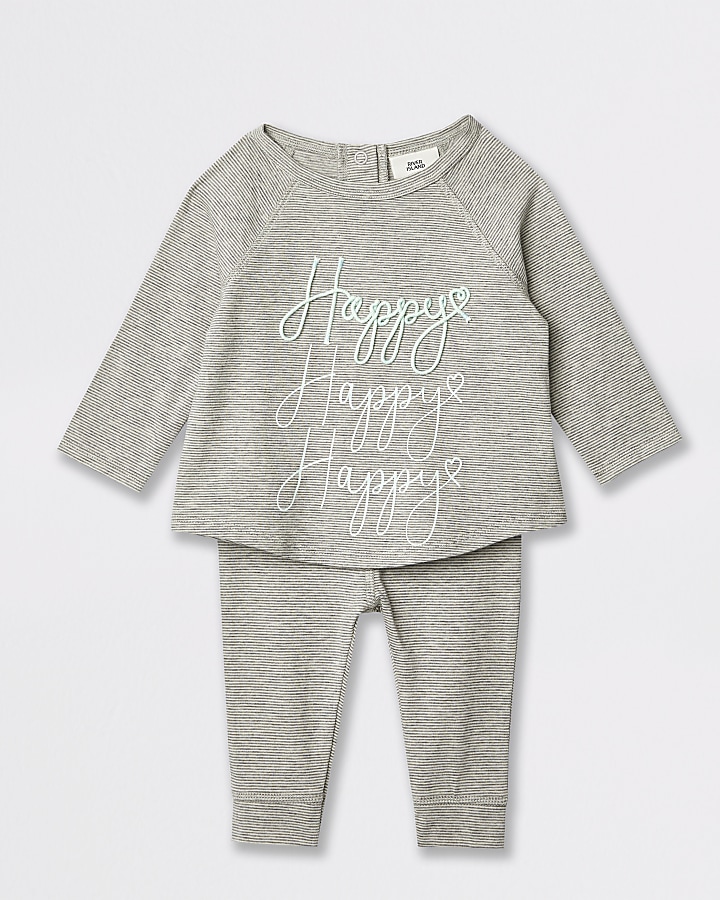 Baby grey stripe embroidered T-shirt outfit